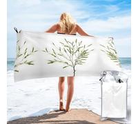 HLBSDM Serviette de Plage imprimée Motif Plante Naturelle Blanche et brindille Verte (1) - Séchage Rapide - Portable - Idéale pour la Natation, Le Yoga, Les Voyages et Le Camping