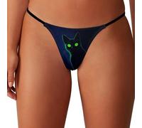 HLBSDM String Sexy pour Femme, imprimé Chat Noir aux Yeux Brillants, Extensible, Dos en T.