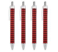 HLBSDM Stylo à bille rétractable en tissu à carreaux Buffalo rouge foncé et noir, pointe fine 0,5 mm, en polycarbonate résistant avec clip, pour une utilisation quotidienne.