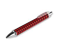 HLBSDM Stylo à bille rétractable en tissu à carreaux Buffalo rouge foncé et noir, pointe fine 0,5 mm, en polycarbonate résistant avec clip, pour une utilisation quotidienne.