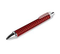 HLBSDM Stylo à bille rétractable en tissu à carreaux rouge foncé et noir, pointe fine 0,5 mm, stylo à clic en polycarbonate résistant avec clip pour une utilisation quotidienne