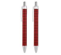 HLBSDM Stylo à bille rétractable en tissu à carreaux rouge foncé et noir, pointe fine 0,5 mm, stylo à clic en polycarbonate résistant avec clip pour une utilisation quotidienne
