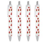 HLBSDM Stylo à bille rétractable fraise rouge mignon, pointe fine 0,5 mm, stylo à clic en polycarbonate résistant avec clip pour une utilisation quotidienne