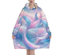 HLBSDM Sweat à capuche oversize adulte à manches longues en flanelle, motif sirène à paillettes, doux et duveteux, pull d'intérieur