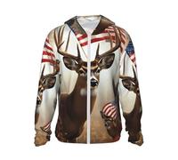 HLBSDM Sweat à Capuche zippé à Manches Longues pour Homme, imprimé Faune Sauvage américaine (Cerfs et forêt), Protection Solaire, idéal pour la pêche et la randonnée.