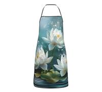 HLBSDM Tablier de chef réglable imprimé fleurs de lotus blanc avec poches, unisexe, pour cuisine, barbecue, peinture et restaurant