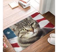 HLBSDM Tapis d'entrée American Cat USA Flag, résistant aux intempéries, idéal pour l'intérieur et l'extérieur. Tapis Absorbant et antidérapant, Profil Bas, 61 x 41 cm.