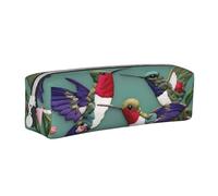 HLBSDM Trousse à Crayons zippée en Cuir avec Broderies de colibris et de Fleurs, Pochette tridimensionnelle Grande capacité, Durable, Pratique et Portable