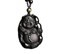 HLbshi Collier avec pendentif en obsidienne noire naturelle - Obsidienne de glace - Maitreya - Bouddha lanceur - Amulette - Chaîne de perles, Cristal, Obsidienne