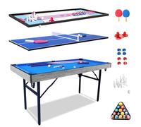 HLC 5 en 1 Table de Billard/Piscine Pliante Tables de Ping-Pong Shuffleboard, Curling Bowling Air Hockey Jeu de Table (140 * 69 * 79cm)