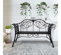 HLC Banc de Jardin rétro en métal, 2 Places avec Dossier et accoudoirs incurvés, Meuble de Loisirs en Plein air pour Jardin, terrasse, Parc, Porche et Cour, Assemblage Facile Max 150 kg (Noir)