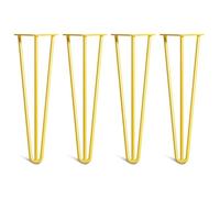 [HLC] Lot de 4 Pieds de Table Hairpin - Construction en Acier Double Soudure avec Vis, Guide de Montage et Patins de Protection Inclus (Valeur 9€)[Jaune, 40cm, Triple tiges, 10mm]