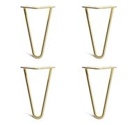 [HLC] Lot de 4 Pieds de Table Hairpin - Construction en Acier Double Soudure avec Vis, Guide de Montage et Patins de Protection Inclus (Valeur 9€)[Doré, 10cm, Double tiges, 10mm]