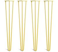 [HLC] Lot de 4 Pieds de Table Hairpin - Construction en Acier Double Soudure avec Vis, Guide de Montage et Patins de Protection Inclus (Valeur 9€)[Jaune, 71cm, Triple tiges, 10mm]
