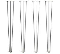 [HLC] Lot de 4 Pieds de Table Hairpin - Construction en Acier Double Soudure avec Vis, Guide de Montage et Patins de Protection Inclus (Valeur 9€)[Zinc, 86cm, Triple tiges, 12mm]