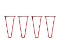 [HLC] Lot de 4 Pieds de Table Hairpin - Construction en Acier Double Soudure avec Vis, Guide de Montage et Patins de Protection Inclus (Valeur 9€)[Rouge, 25cm, Double tiges, 10mm]
