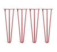 [HLC] Lot de 4 Pieds de Table Hairpin - Construction en Acier Double Soudure avec Vis, Guide de Montage et Patins de Protection Inclus (Valeur 9€)[Rouge, 40cm, Triple tiges, 10mm]