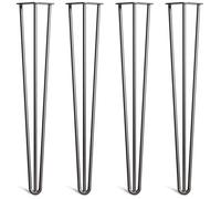 [HLC] Lot de 4 Pieds de Table Hairpin - Construction en Acier Double Soudure avec Vis, Guide de Montage et Patins de Protection Inclus (Valeur 9€)[Noir, 71cm, Triple tiges, 12mm]