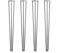 [HLC] Lot de 4 Pieds de Table Hairpin - Construction en Acier Double Soudure avec Vis, Guide de Montage et Patins de Protection Inclus (Valeur 9€)[Noir, 102cm, Triple tiges, 12mm]