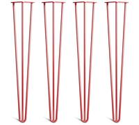 [HLC] Lot de 4 Pieds de Table Hairpin - Construction en Acier Double Soudure avec Vis, Guide de Montage et Patins de Protection Inclus (Valeur 9€)[Rouge, 71cm, Triple tiges, 10mm]
