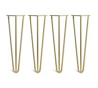 [HLC] Lot de 4 Pieds de Table Hairpin - Construction en Acier Double Soudure avec Vis, Guide de Montage et Patins de Protection Inclus (Valeur 9€)[Doré, 40cm, Triple tiges, 10mm]