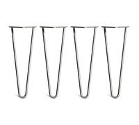 [HLC] Lot de 4 Pieds de Table Hairpin - Construction en Acier Double Soudure avec Vis, Guide de Montage et Patins de Protection Inclus (Valeur 9€)[Acier Brut, 35cm, Double tiges, 10mm]