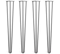 [HLC] Lot de 4 Pieds de Table Hairpin - Construction en Acier Double Soudure avec Vis, Guide de Montage et Patins de Protection Inclus (Valeur 9€)[Noir, 86cm, Triple tiges, 12mm]