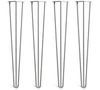 [HLC] Lot de 4 Pieds de Table Hairpin - Construction en Acier Double Soudure avec Vis, Guide de Montage et Patins de Protection Inclus (Valeur 9€)[Acier Brut, 71cm, Triple tiges, 10mm]
