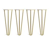 [HLC] Lot de 4 Pieds de Table Hairpin - Construction en Acier Double Soudure avec Vis, Guide de Montage et Patins de Protection Inclus (Valeur 9€)[Doré, 35cm, Triple tiges, 10mm]