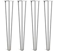 [HLC] Lot de 4 Pieds de Table Hairpin - Construction en Acier Double Soudure avec Vis, Guide de Montage et Patins de Protection Inclus (Valeur 9€)[Acier Brut, 71cm, Triple tiges, 12mm]
