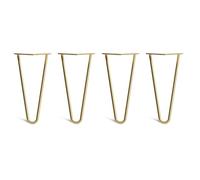 [HLC] Lot de 4 Pieds de Table Hairpin - Construction en Acier Double Soudure avec Vis, Guide de Montage et Patins de Protection Inclus (Valeur 9€)[Doré, 25cm, Double tiges, 10mm]