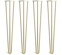 [HLC] Lot de 4 Pieds de Table Hairpin - Construction en Acier Double Soudure avec Vis, Guide de Montage et Patins de Protection Inclus (Valeur 9€)[Doré, 71cm, Triple tiges, 10mm]