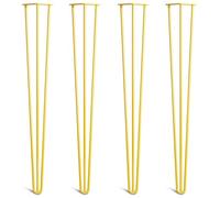 [HLC] Lot de 4 Pieds de Table Hairpin - Construction en Acier Double Soudure avec Vis, Guide de Montage et Patins de Protection Inclus (Valeur 9€)[Jaune, 86cm, Triple tiges, 10mm]