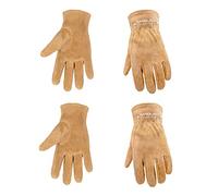 HLDD HANDLANDY Lot de 2 paires de gants de travail en cuir de vachette pour enfants de 2 à 9 ans (taille S (2-3 ans), marron)