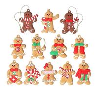 Hlennotor 12 Pièces Ornements pour Noël Assortiment de Figurines en Pain D'Épice en Plastique Ornements pour Décorations Suspendues d'arbre de Noël Durables et Faciles à Installer