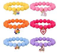 HLenyoy 6 pièces Filles Bracelets Perlés Colorés Licorne Heart Rainbow élastiques Bracelets d’amitié
