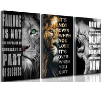 HLEOXPY Lot de 3 toiles murales inspirantes pour bureau - Citations de motivation - Image de lion noir et blanc - Décoration murale inspirante - Œuvre d'art pour salon, chambre à coucher, décoration