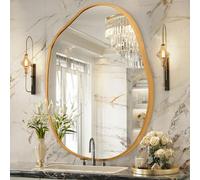 HLFMVWE Golden Miroir de salle de bain régulier avec cadre en métal pour mur, 45 x 65 cm, miroir asymétrique, cadre en alliage d'aluminium, décoration murale pour salle de bain, chambre à coucher