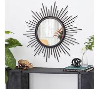 HLFMVWE Grand miroir mural noir effet soleil bohème rond à suspendre en métal moderne pour salle de bain, chambre à coucher, couloir, balcon, meuble, salon, entrée - 50 x 50 cm