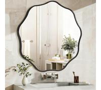 HLFMVWE Grand miroir mural rond ondulé noir de 90 cm avec cadre en métal moderne pour salle de bain, salon, chambre à coucher, entrée, couloir, décoration d'intérieur
