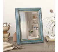 HLFMVWE Miroir de bureau en bois pour maquillage, coiffeuse, miroir de courtoisie rectangulaire rustique avec cadre café, petits miroirs sur pied pour comptoir, bureau, chambre à coucher, salle de