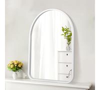 HLFMVWE Miroir incurvé blanc pour salle de bain - Miroir vanité ou décoration murale - Cadre en bois - Montage mural - Pour salle de bain, salon, chambre à coucher - Entrée - 25 x 35 cm