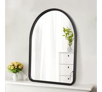 HLFMVWE Miroir mural arqué à cadre noir en bois rustique antique pour nouvelle maison, coiffeuse, ferme, salle de bain, chambre, entrée, couloir, petit décoratif 35 x 25 cm