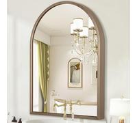 HLFMVWE Miroir mural arqué aluminium - Miroir brossé métal - Courtoisie salon, chambre, entrée - Laiton
