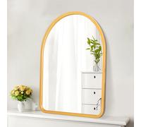 HLFMVWE Miroir mural arqué doré avec cadre en bois rustique - Miroir décoratif à suspendre pour salle de bain, chambre à coucher, balcon, ferme, salon, entrée, vestiaire - 35 x 25 cm