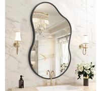 HLFMVWE Miroir mural asymétrique avec cadre en métal noir - Miroir décoratif irrégulier de salle de bain - 40 x 65 cm - Miroirs asymétriques - Vanity Farmhouse - Anti-rouille - Verre trempé