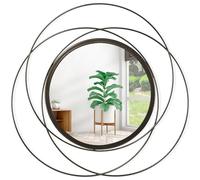 HLFMVWE Miroir mural circulaire avec cadre en fil de fer - Miroir mural pour décoration d'intérieur, salon, chambre à coucher, salle de bain, entrée - Grand laiton - 61 x 61 cm