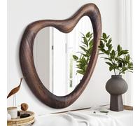 HLFMVWE Miroir mural irrégulier, cadre en bois, asymétrique, grand 65 x 45 cm, décoration moderne pour salle de bain, meuble-lavabo, salon, chambre à coucher, couloir, entrée, marron rustique