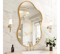 HLFMVWE Miroir mural irrégulier de salle de bain, cadre en alliage d'aluminium doré, miroir décoratif asymétrique en métal brossé pour salon, chambre à coucher, maison, grande taille 40 x 65 cm
