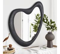 HLFMVWE Miroir mural irrégulier, miroir mural en bois noir avec cadre noir, miroir mural asymétrique ondulé pour salon, chambre à coucher, entrée, salle de bain, miroir décoratif moderne 65 x 45 cm